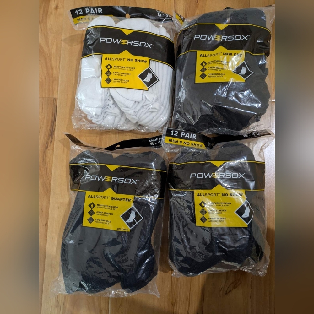 NEW Bulk Lot: 48 Pairs PowerSox Men’s AllSport Socks – No Show, Low Cut, Quarter
